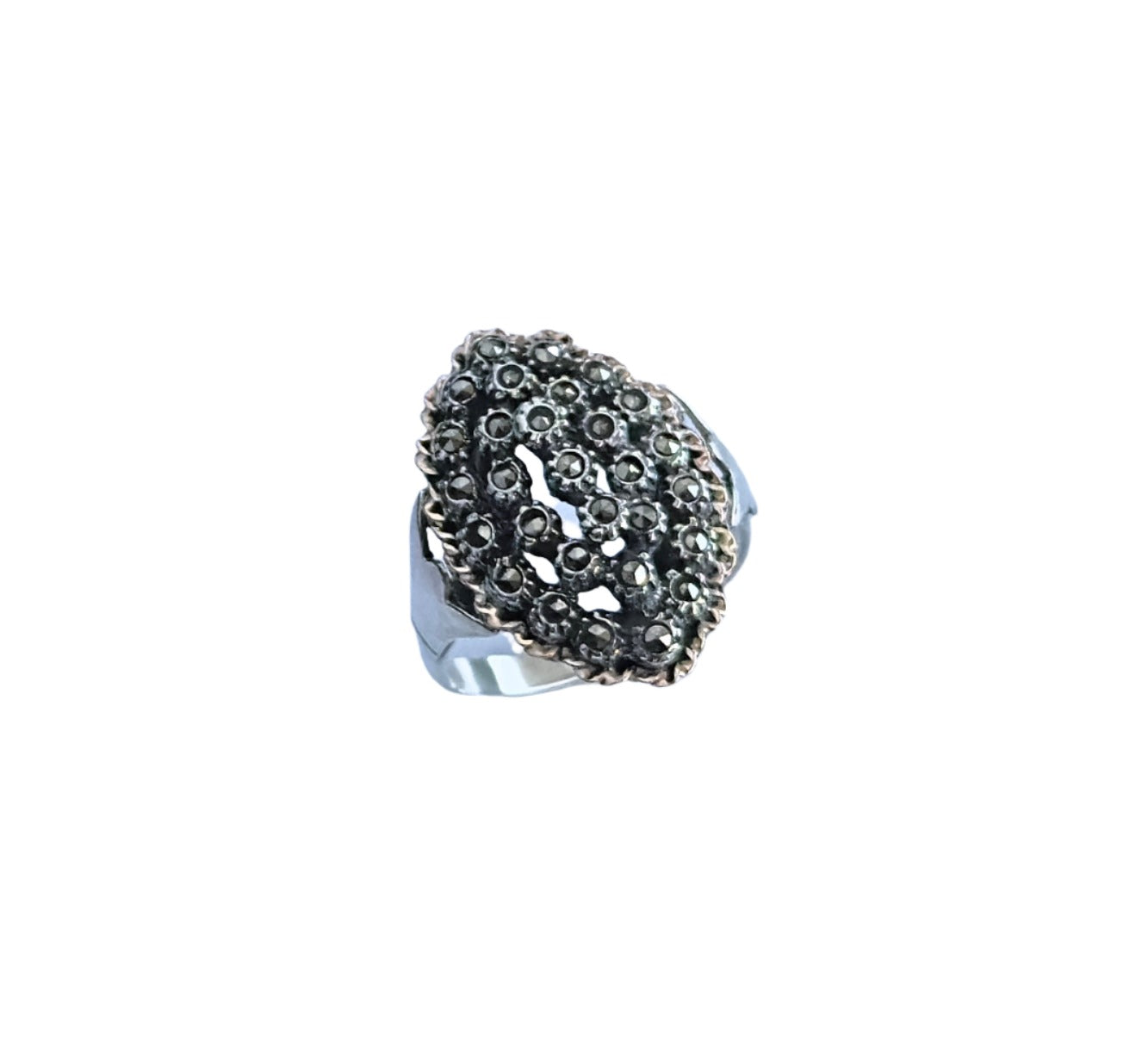 925 Sterling Silver Marcasite Cluster Vintage Ring