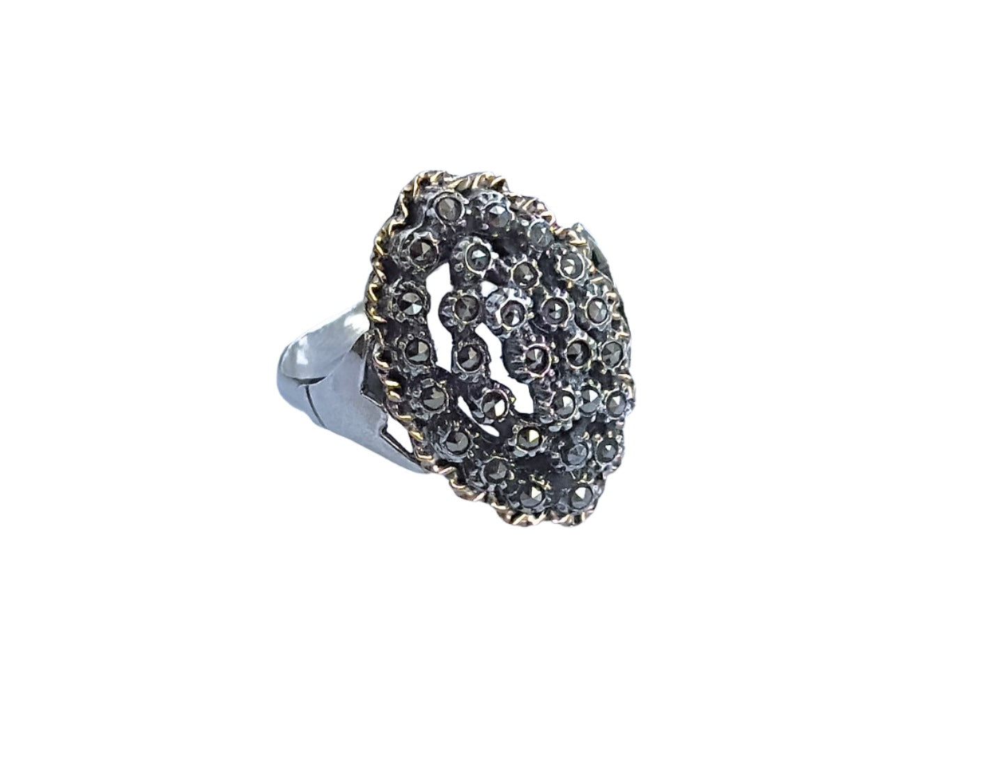 925 Sterling Silver Marcasite Cluster Vintage Ring