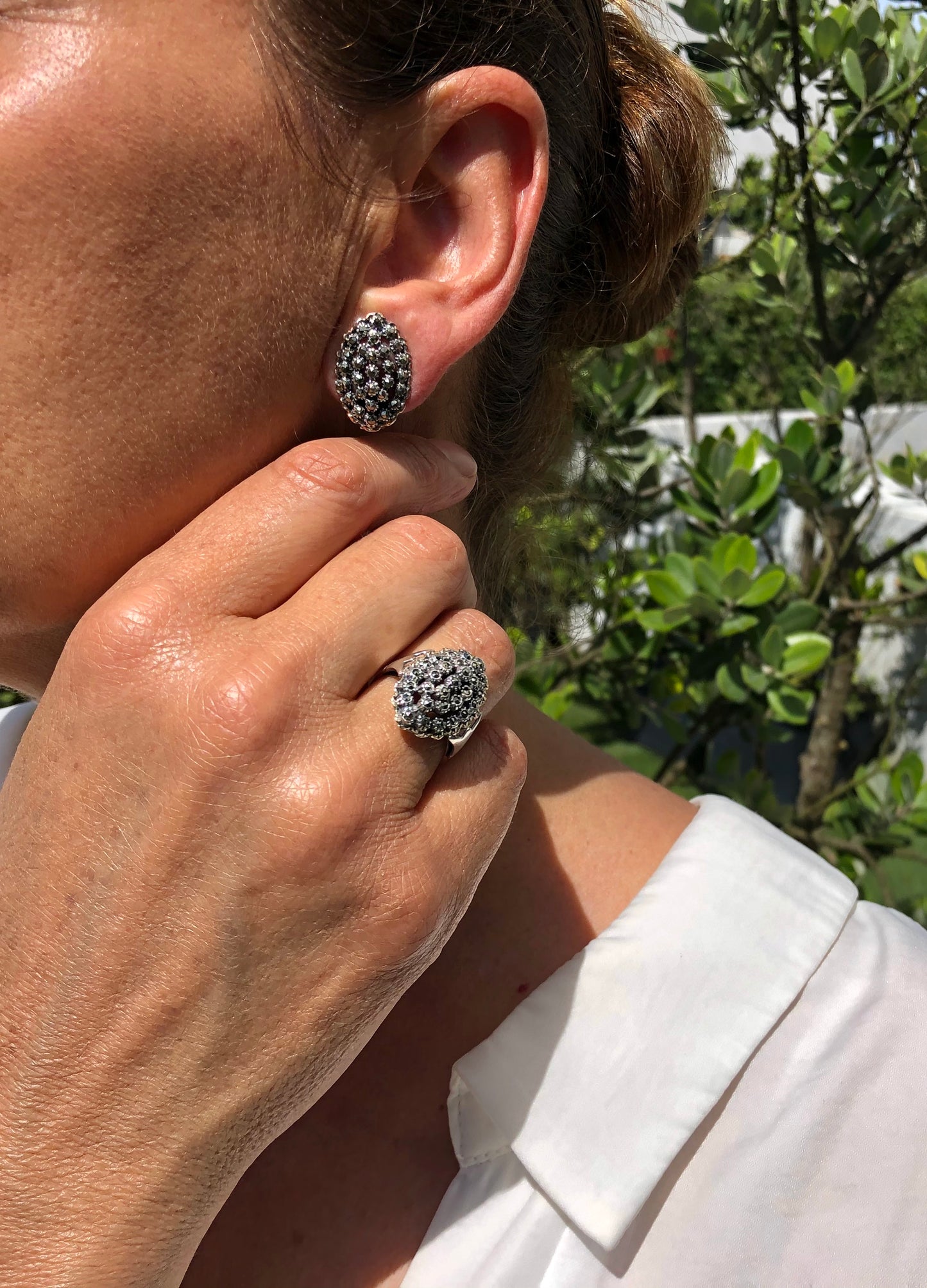 925 Sterling Silver Marcasite Cluster Vintage Ring
