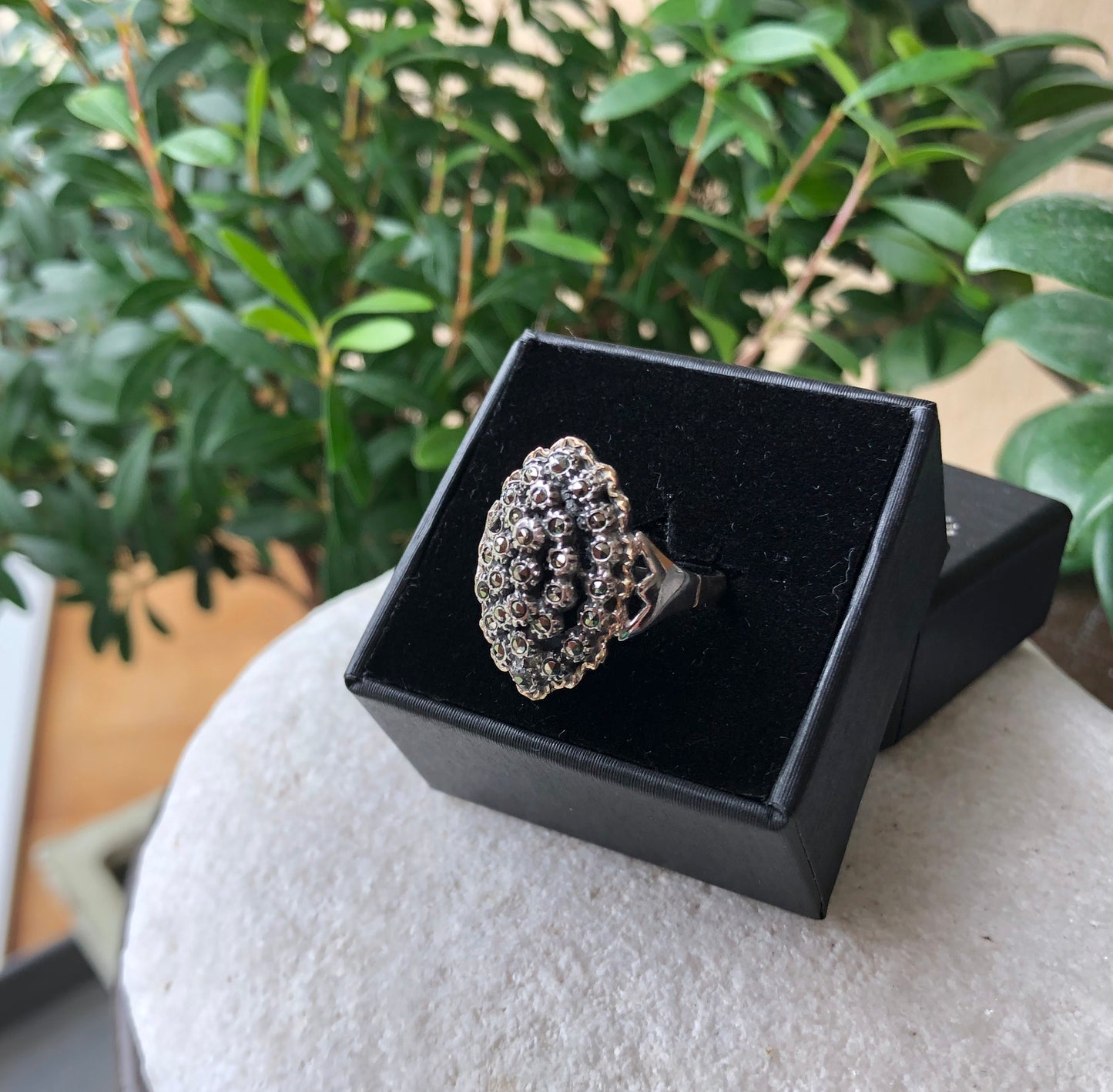 925 Sterling Silver Marcasite Cluster Vintage Ring
