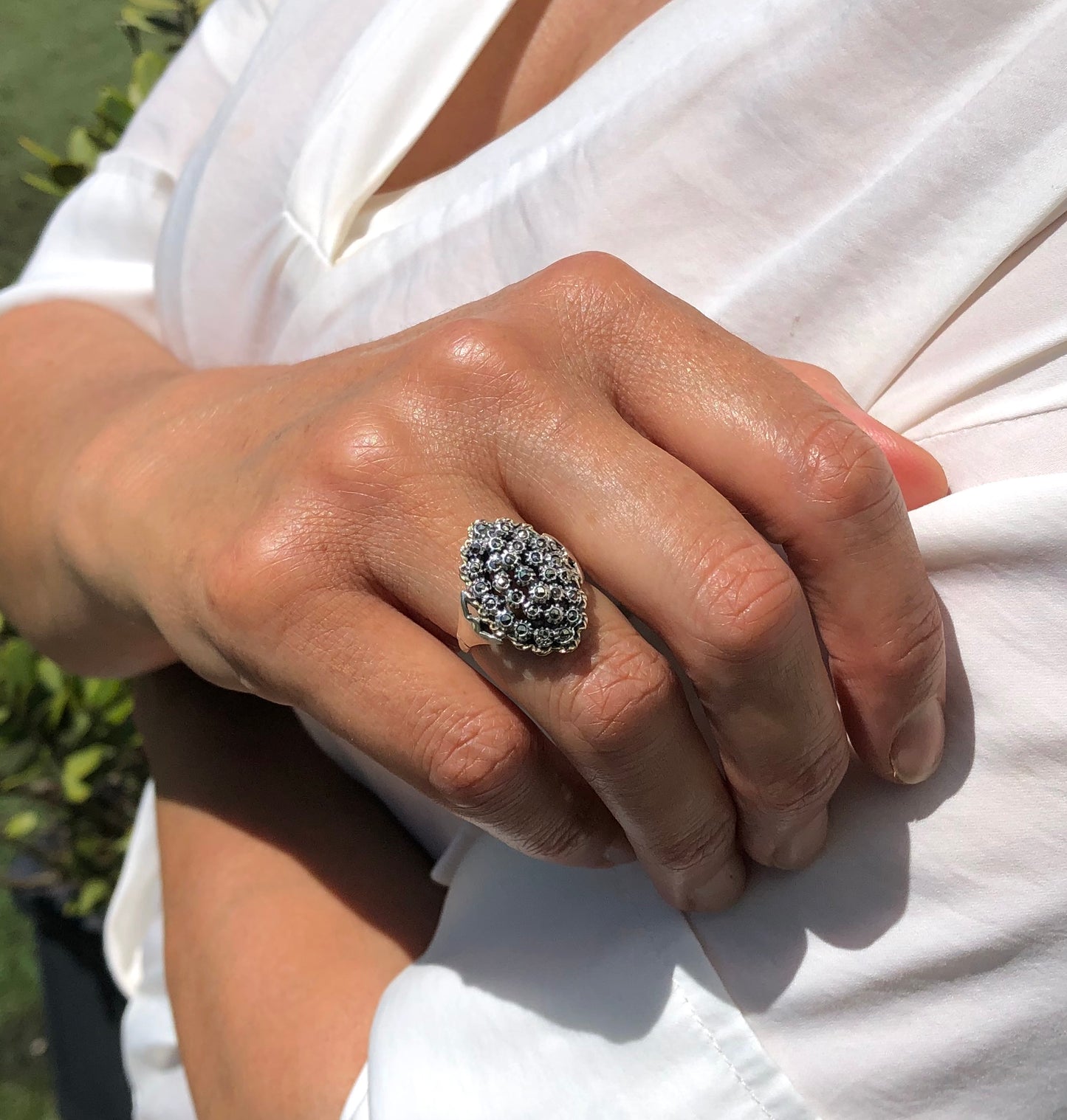 925 Sterling Silver Marcasite Cluster Vintage Ring