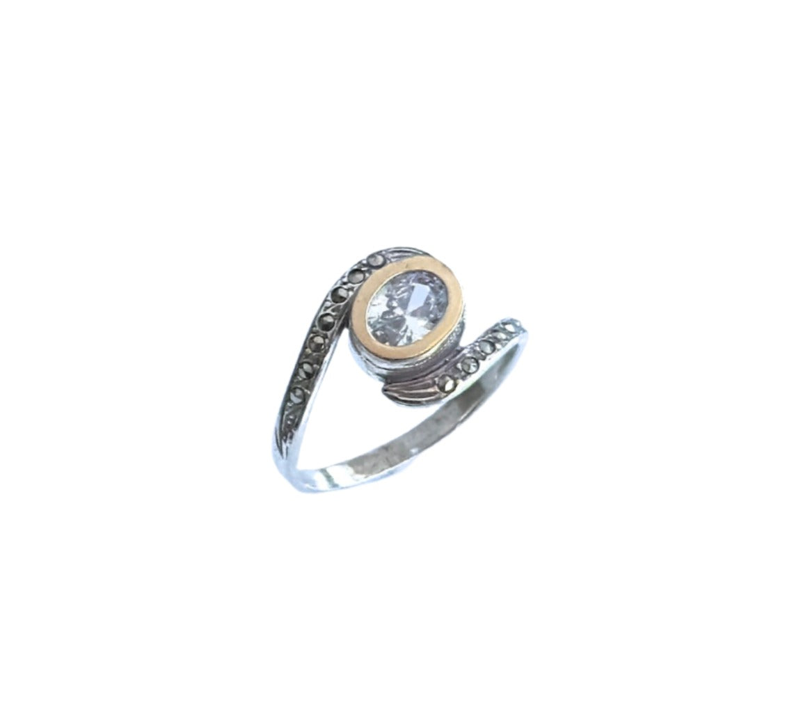 925 Sterling Silver & 9K Gold Infinity Symbol Vintage Ring