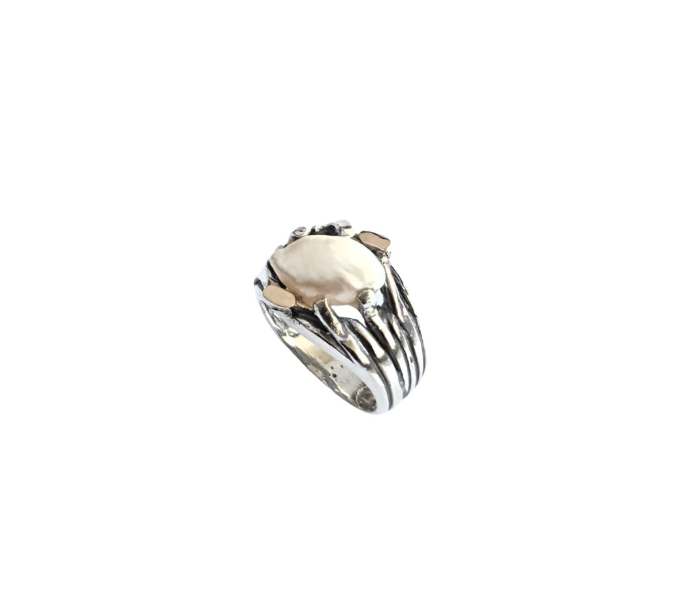 925 Sterling Silver & 9k Gold Nature Inspired Pearl Ring