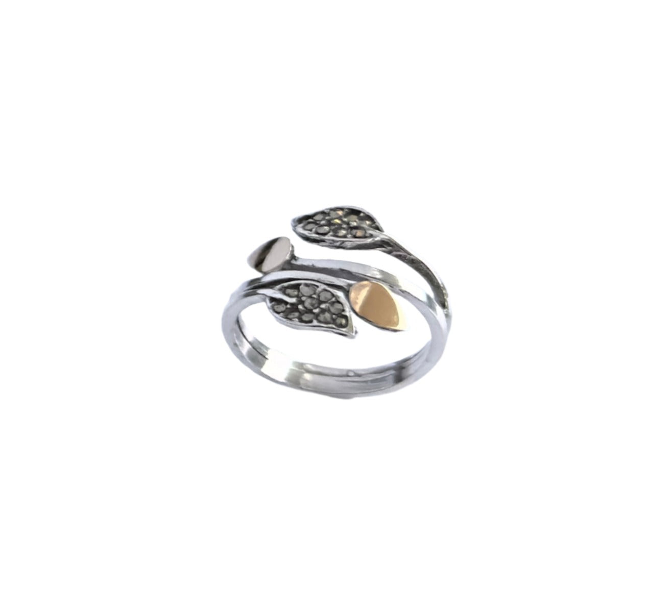 925 Sterling Silver & 9K Gold Nature Vintage Ring