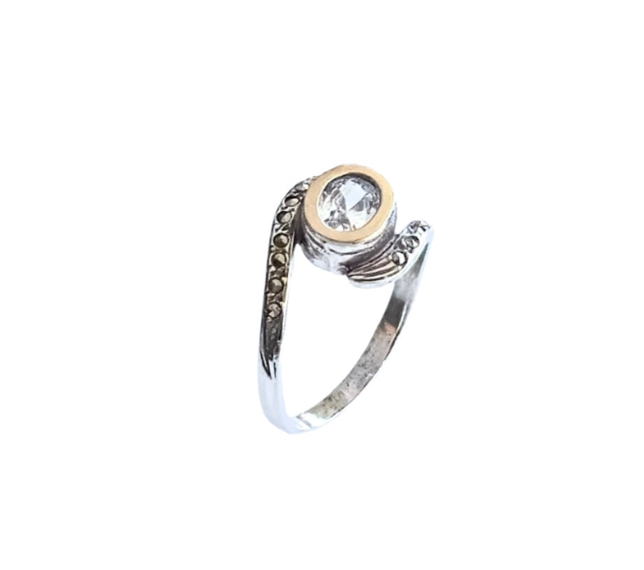 925 Sterling Silver & 9K Gold Infinity Symbol Vintage Ring