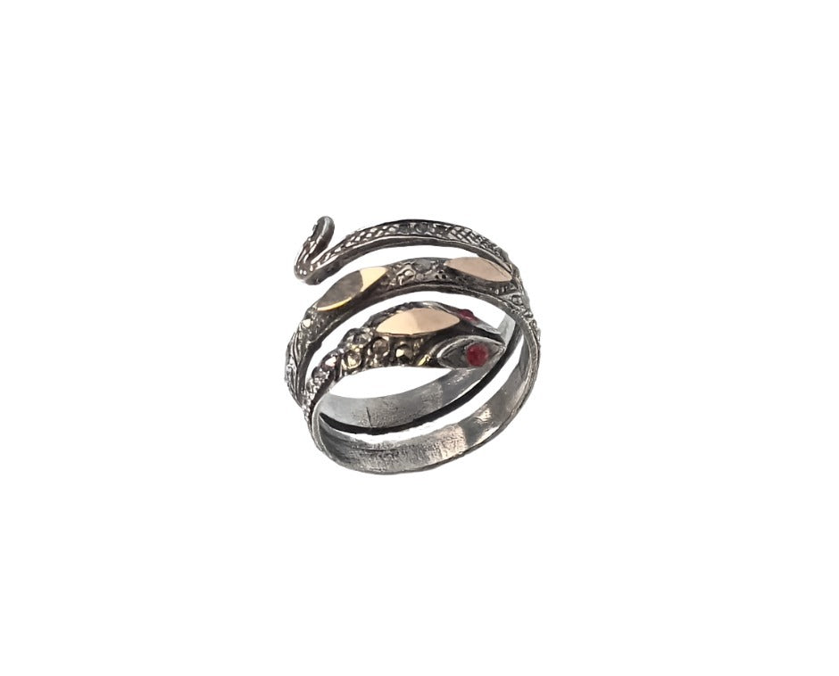 925 Sterling Silver & 9K Gold Serpent Vintage Ring