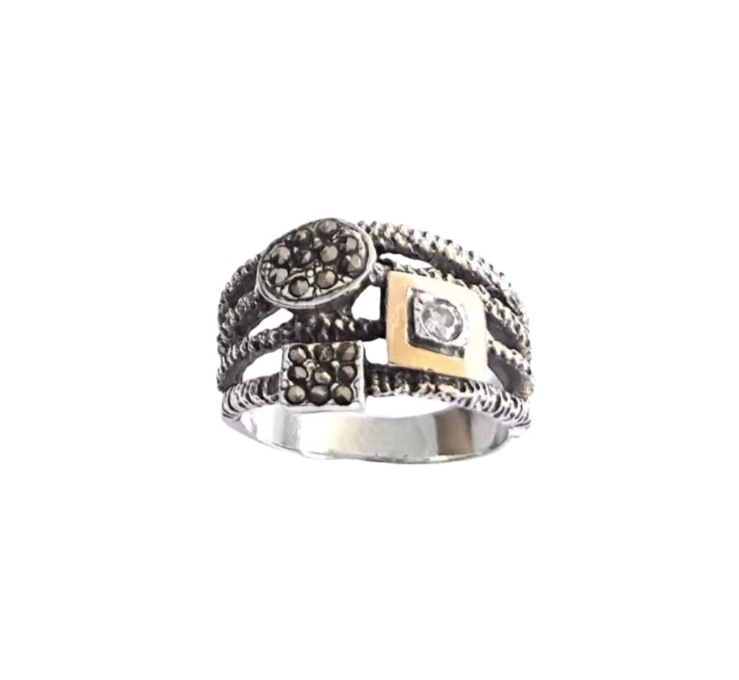 925 Sterling Silver & 9K Gold Classic Vintage Ring Band