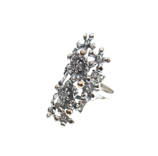 925 Sterling Silver & 9k Gold Colorful Flower Ring