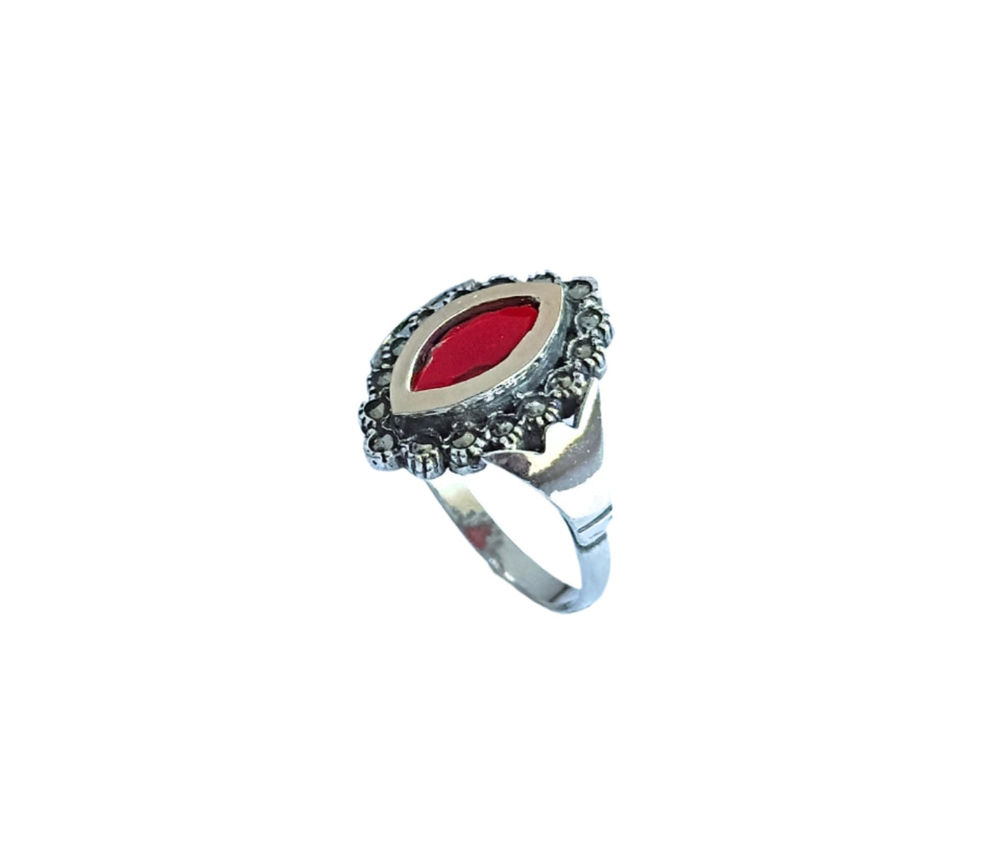 925 Sterling Silver & 9K Gold Red Zirconia Vintage Ring