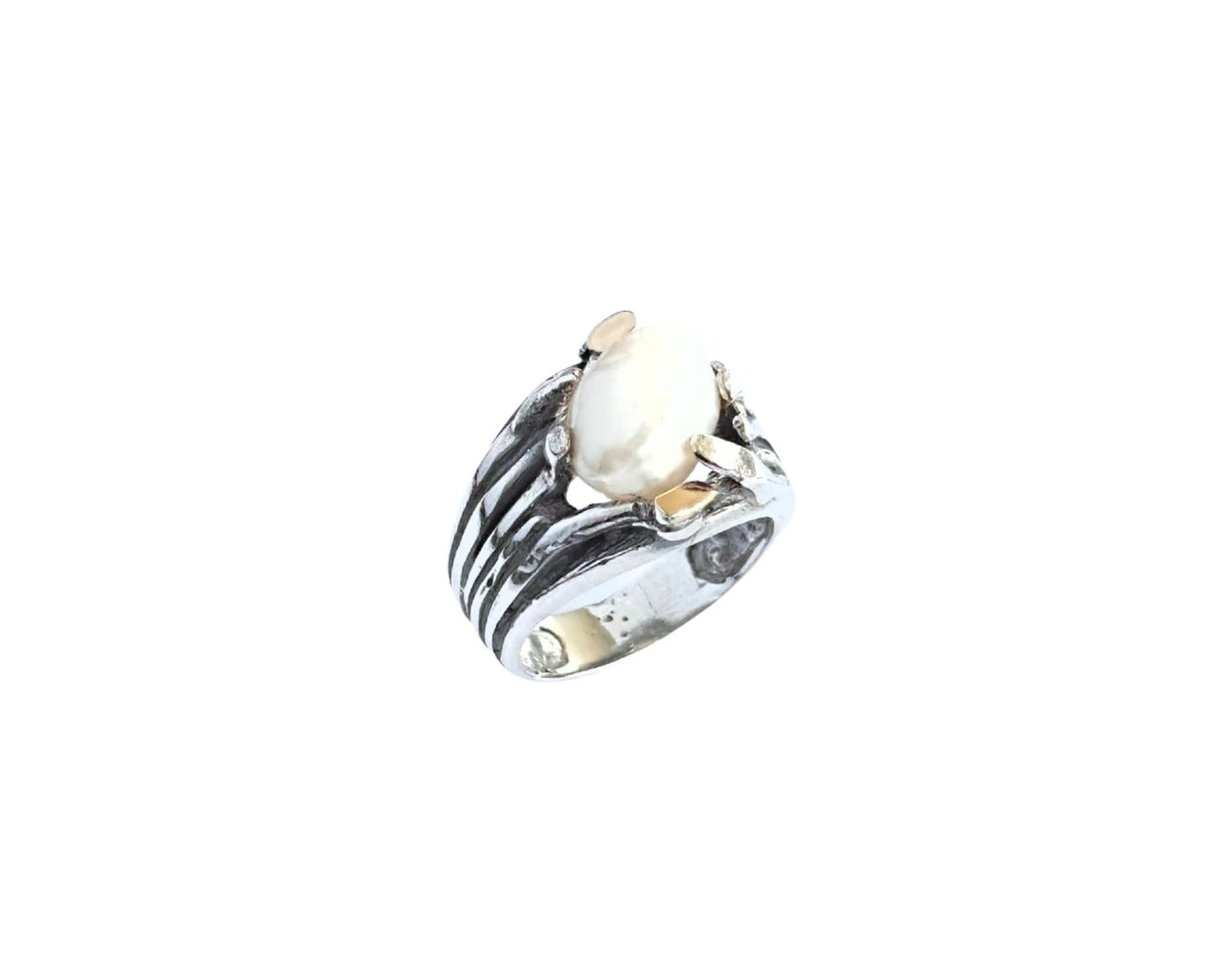 925 Sterling Silver & 9k Gold Nature Inspired Pearl Ring