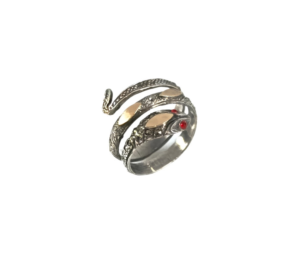 925 Sterling Silver & 9K Gold Serpent Vintage Ring