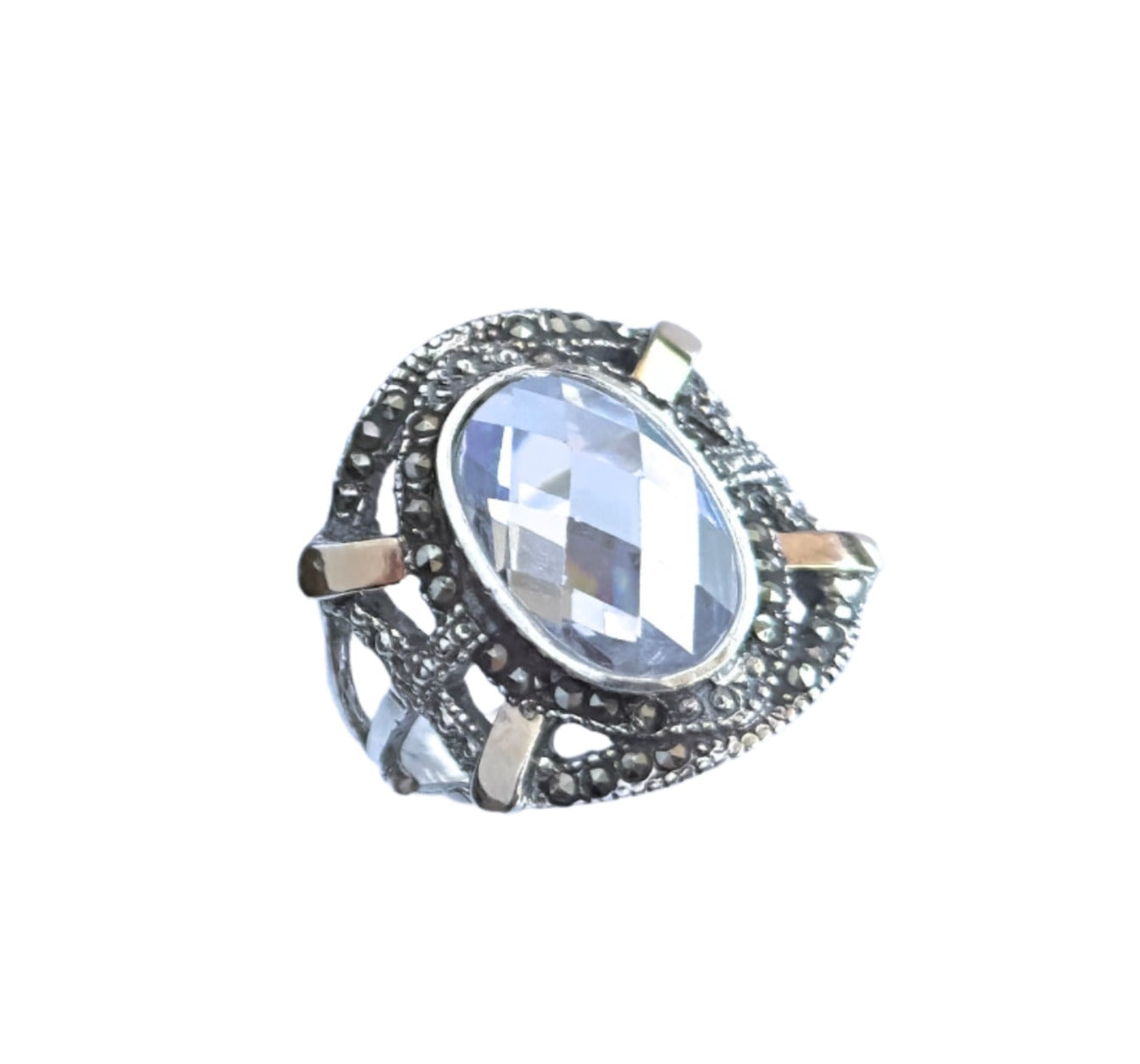 925 Sterling Silver & 9K Gold Cubic Zirconia Vintage Ring