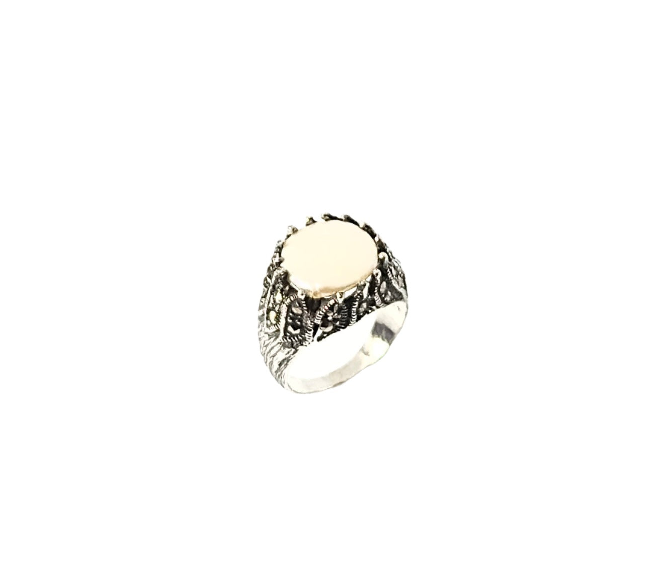 925 Sterling Silver Unique Pearl Vintage Ring