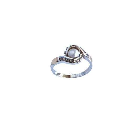 925 Sterling Silver & 9K Gold Pearl Vintage Ring