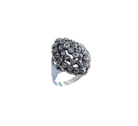 925 Sterling Silver Marcasite Cluster Vintage Ring