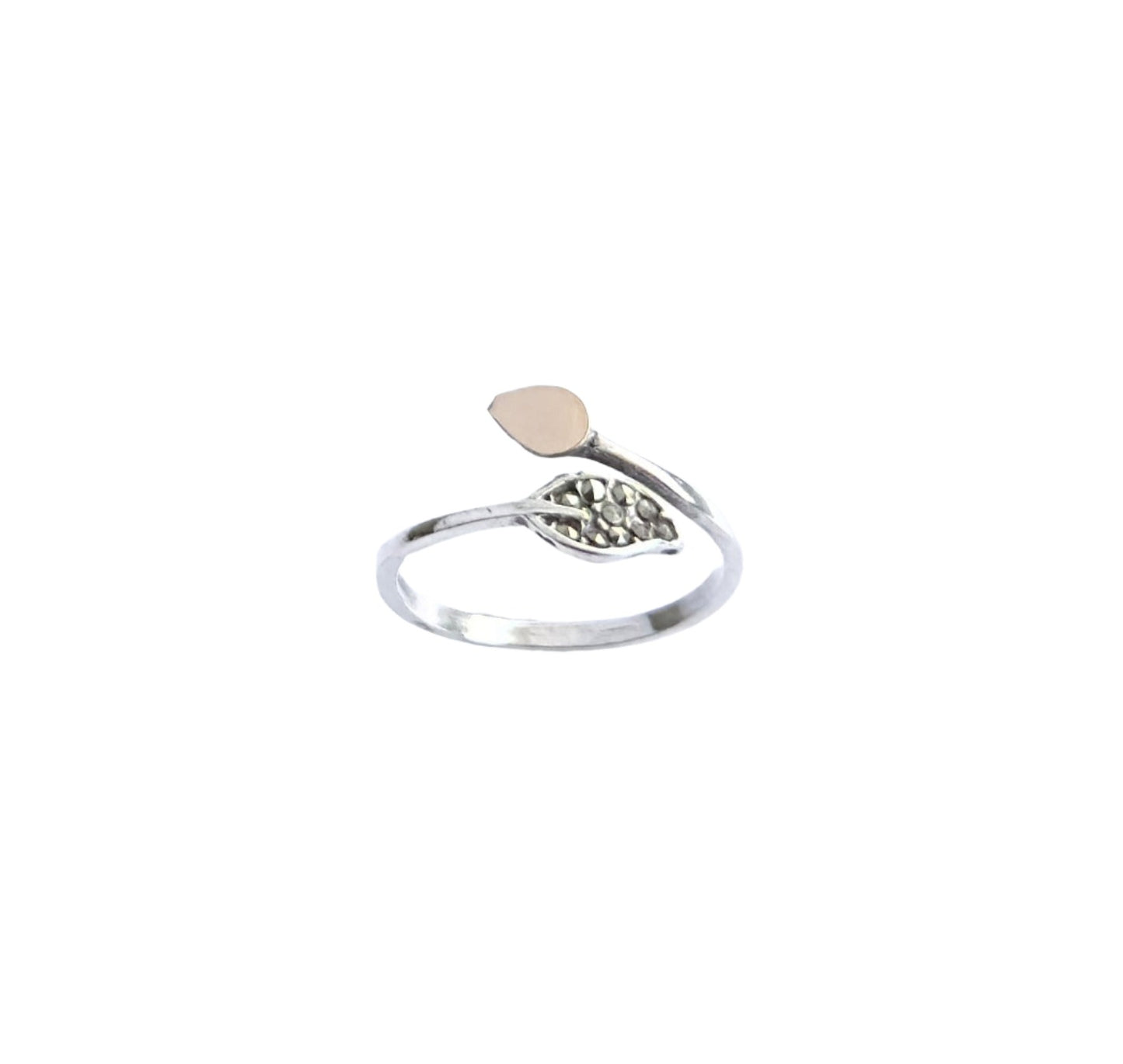 925 Sterling Silver & 9K Gold Leaf Vintage Ring