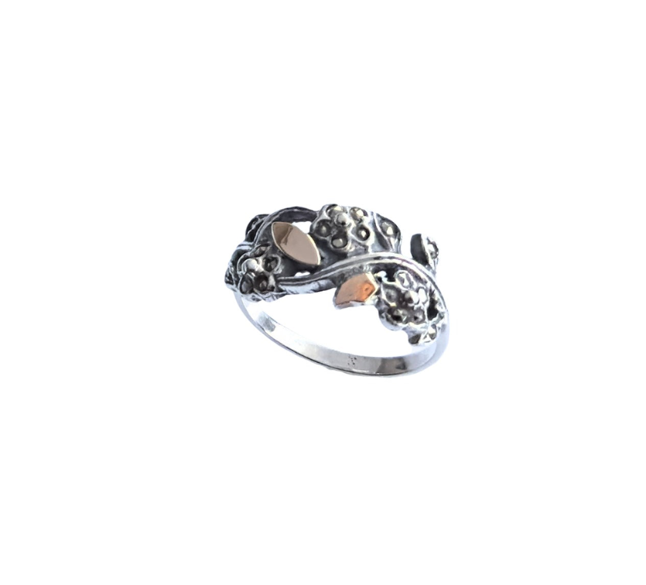 925 Sterling Silver & 9K Gold Nature Inspired Vintage Ring