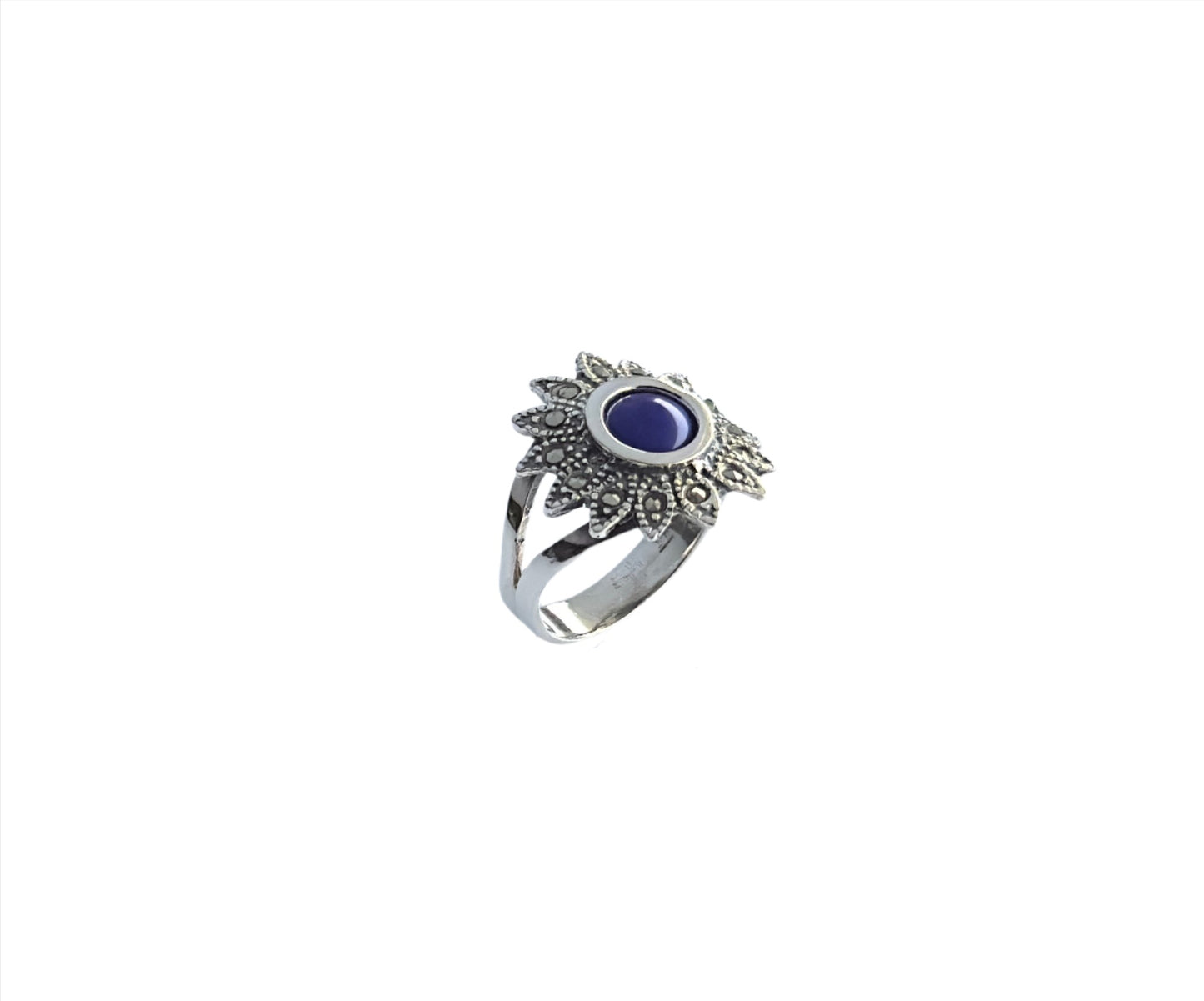 925 Sterling Silver Blue Gemstone Sunflower Vintage Ring