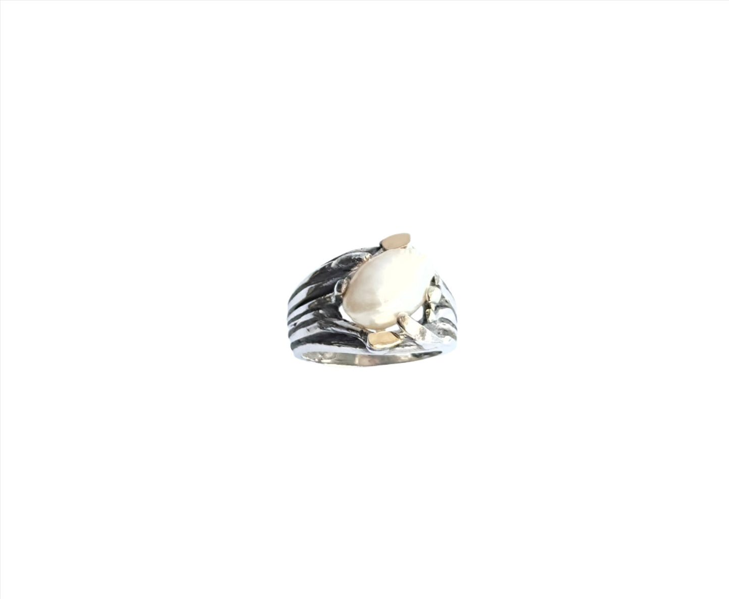 925 Sterling Silver & 9k Gold Nature Inspired Pearl Ring