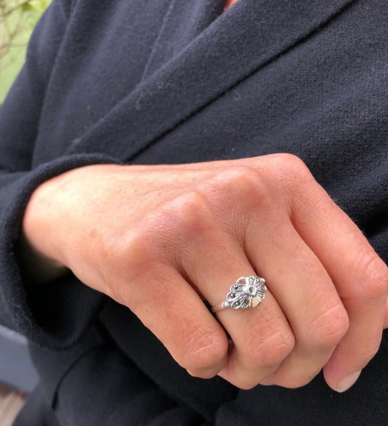 925 Sterling Silver & 9K Gold Dainty Vintage Ring