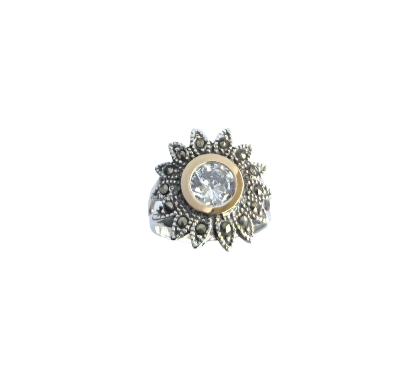 925 Sterling Silver & 9K Gold Sunflower Vintage Ring