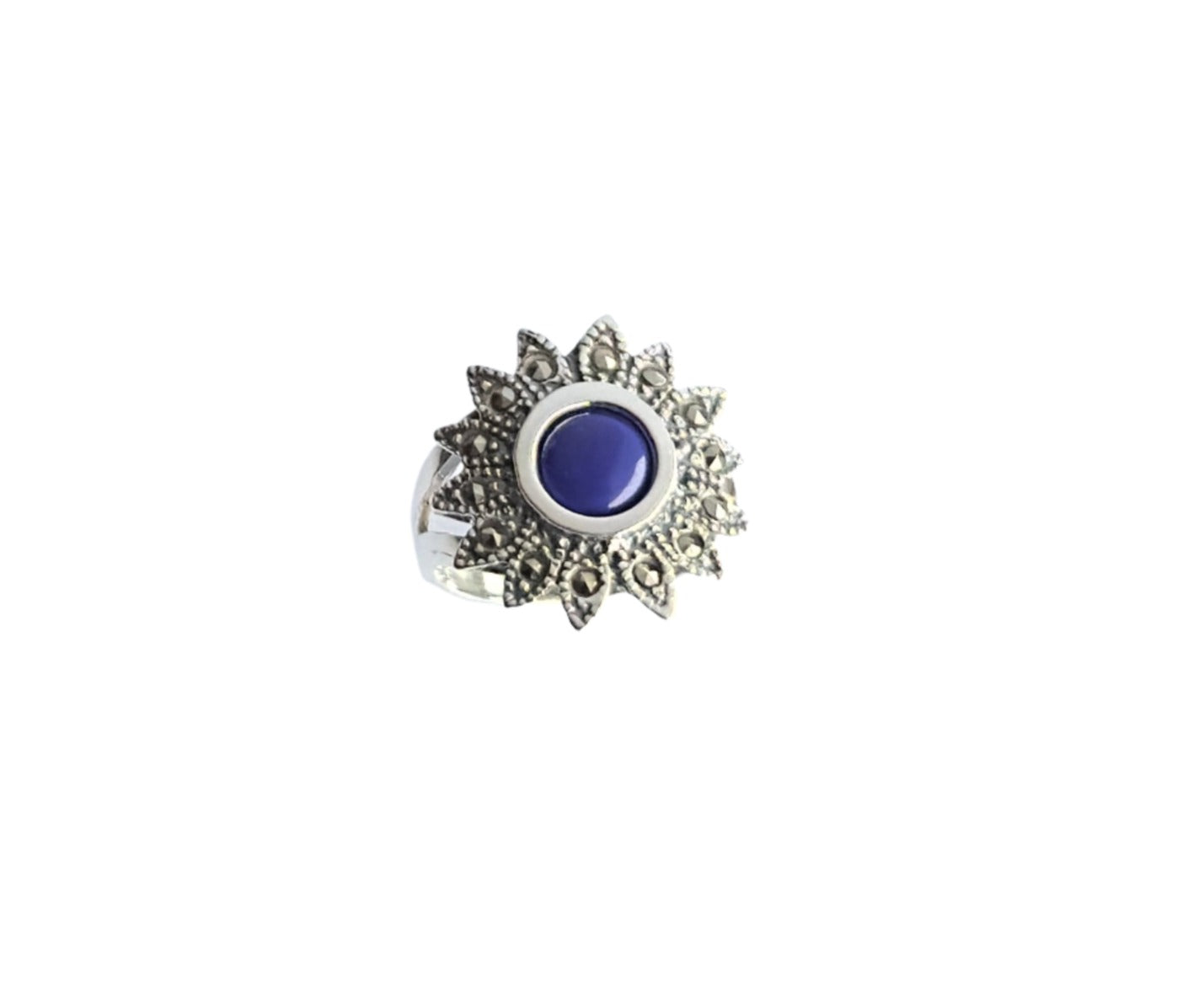 925 Sterling Silver Blue Gemstone Sunflower Vintage Ring