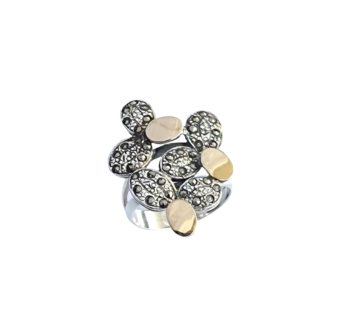 925 Sterling Silver & 9k Gold Golden Petals Vintage Ring