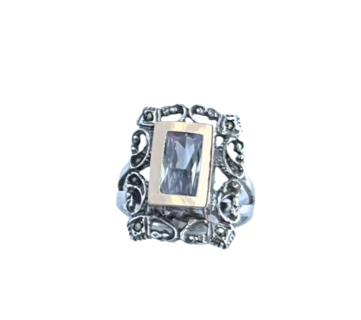 925 Silver & 9K Gold Zirconia Vintage Ring