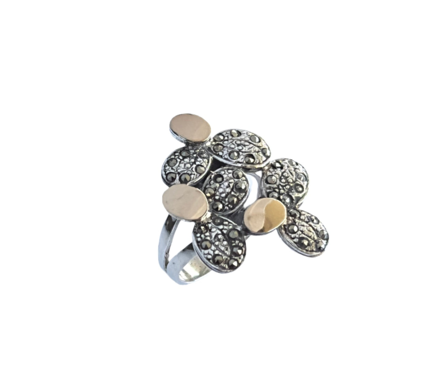 925 Sterling Silver & 9k Gold Golden Petals Vintage Ring