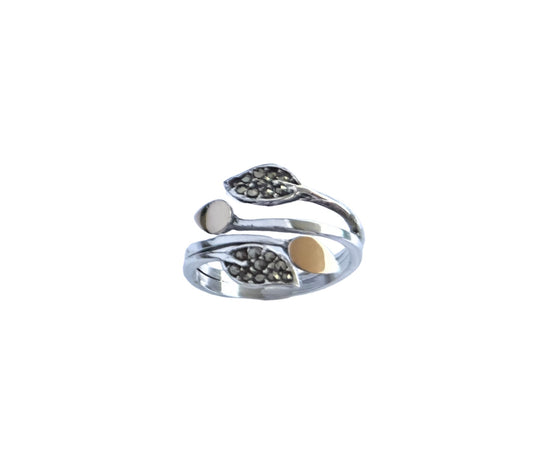 925 Sterling Silver & 9K Gold Nature Vintage Ring