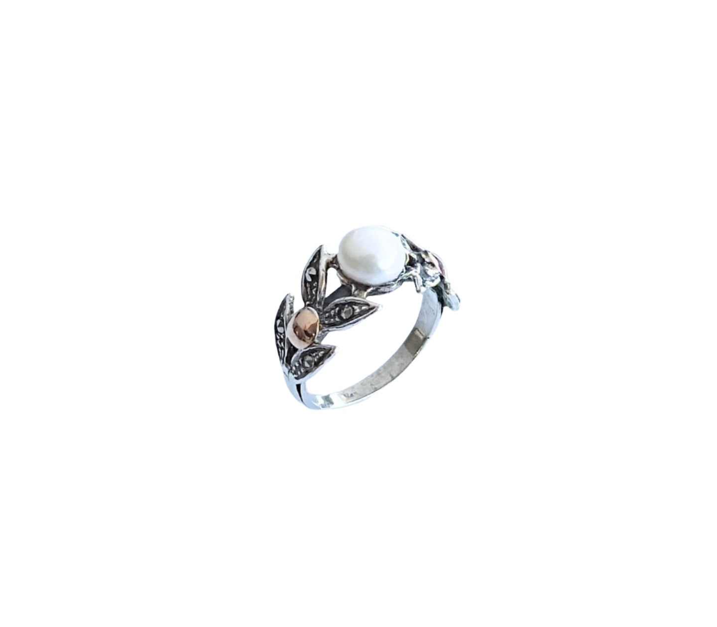 925 Sterling Silver & 9K Gold Nature Pearl Vintage Ring