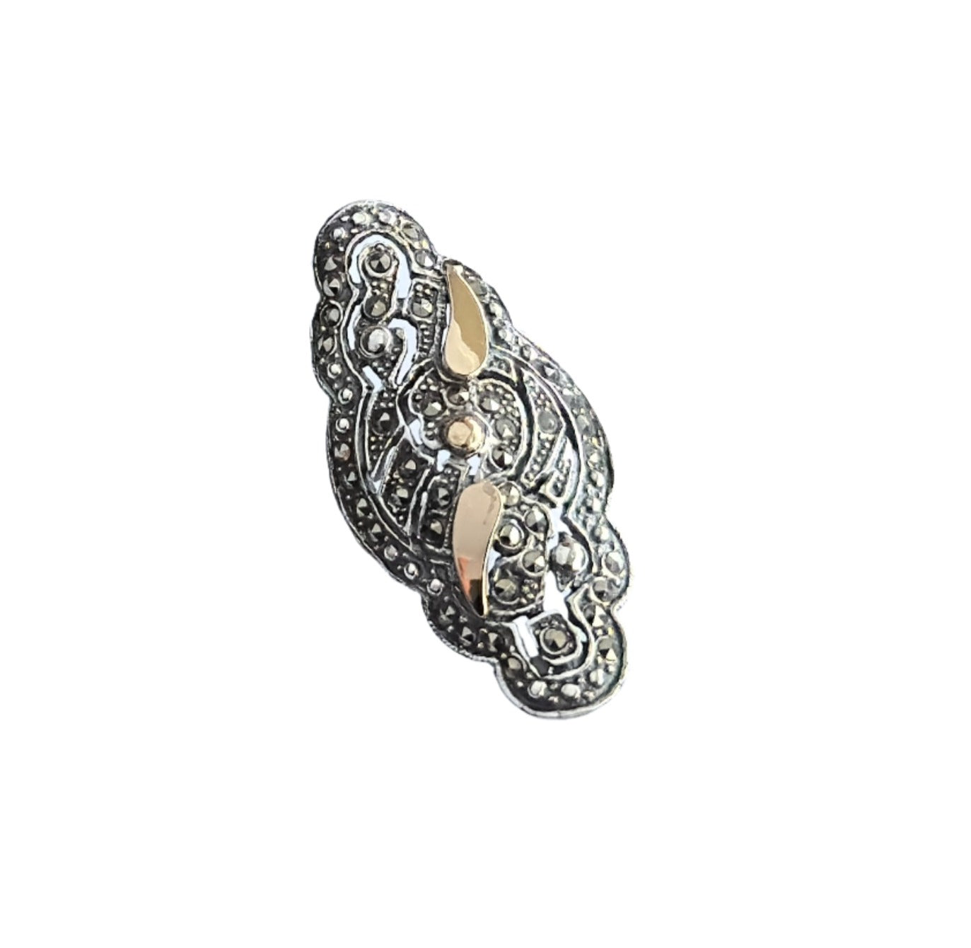 925 Sterling Silver & 9K Gold Unique Design Vintage Ring