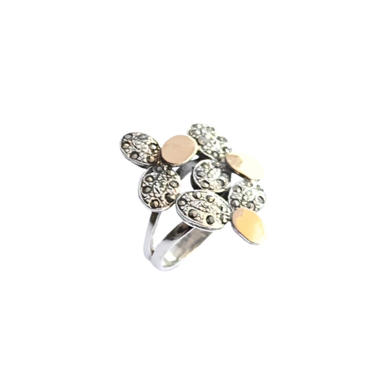 925 Sterling Silver & 9k Gold Golden Petals Vintage Ring