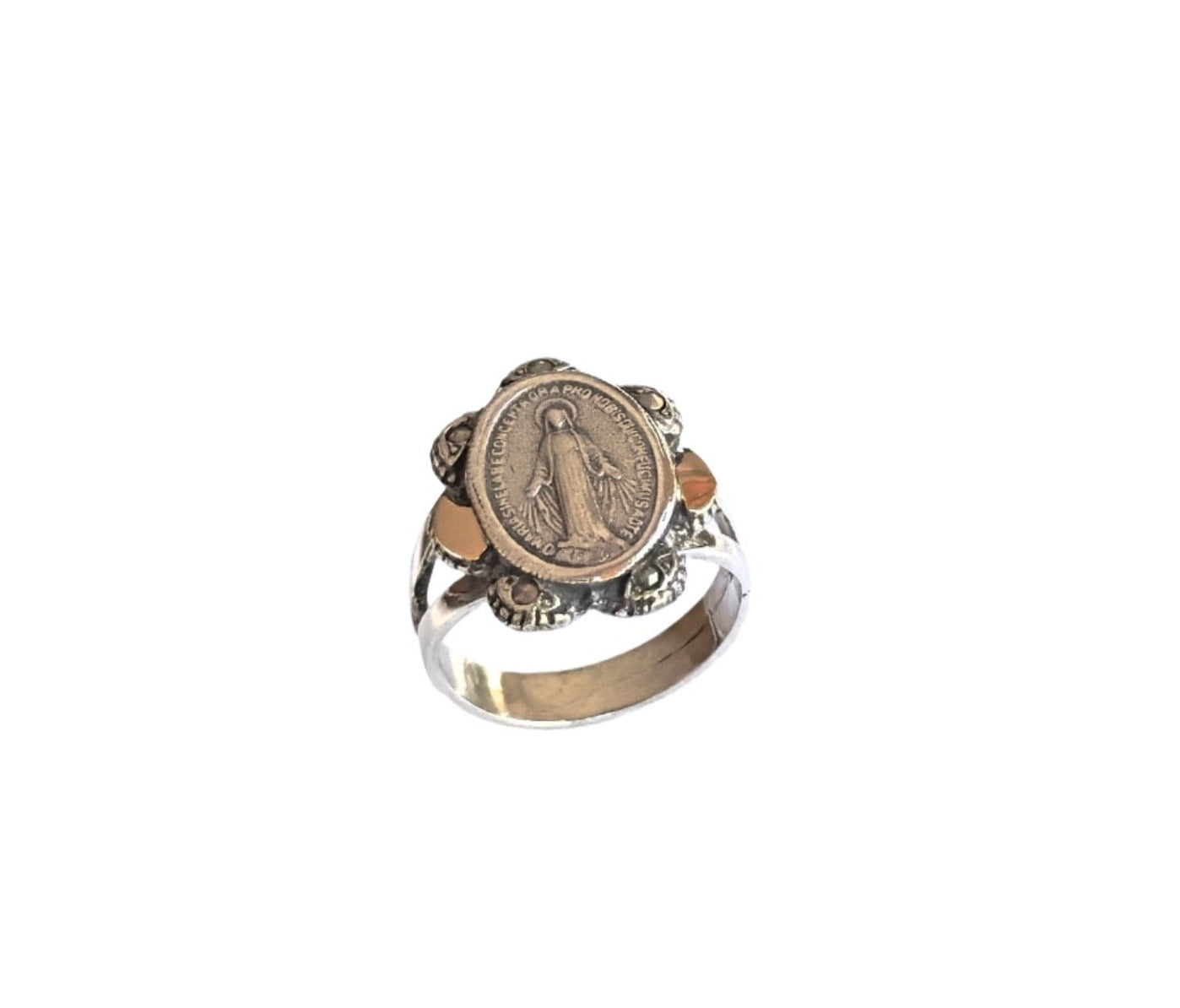 925 Sterling Silver & 9K Gold Virgin Mary Ring