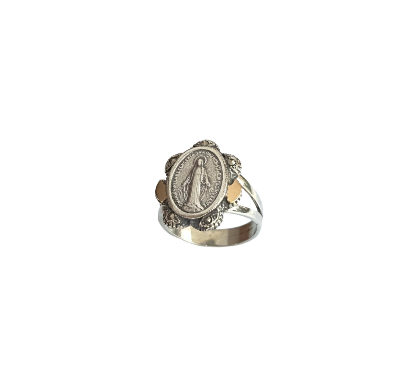 925 Sterling Silver & 9K Gold Virgin Mary Ring